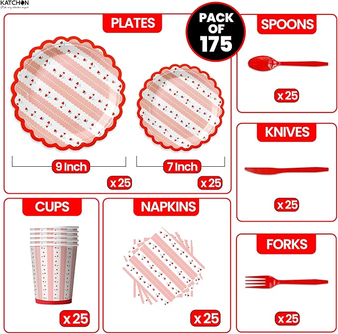 175 Pcs Valentine's Day Party Decorations Valentines Day Plates and