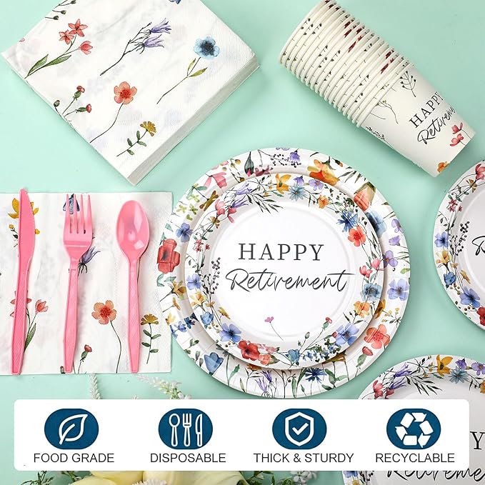 252 Pcs Wildflowers Retirement Party Tableware Set Included Plates