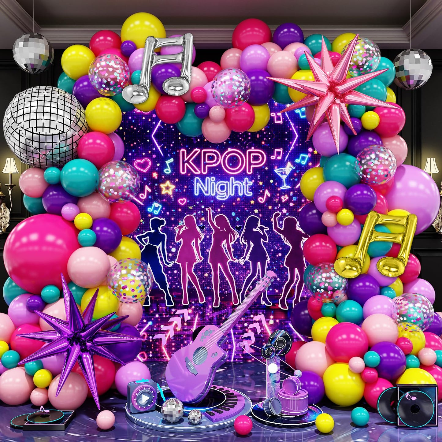 KPOP Music Theme Balloon Garland Arch Kit, 119Pcs Rainbow Colorful