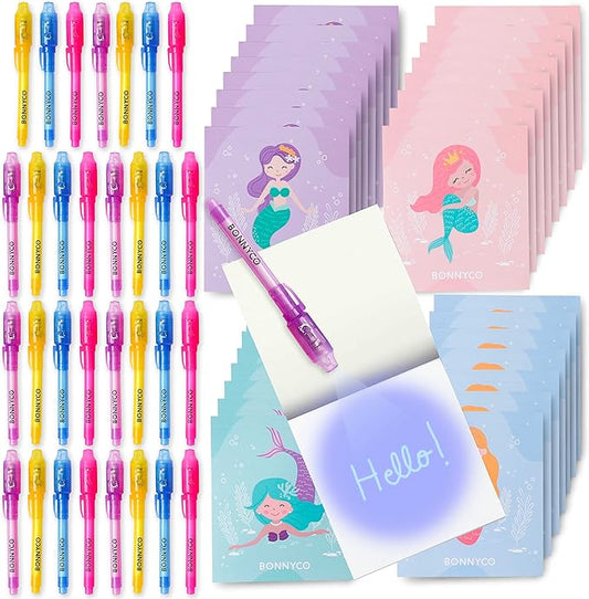 Invisible Ink Pen and Notebook Pack of 32 Mermaid Party Favors for