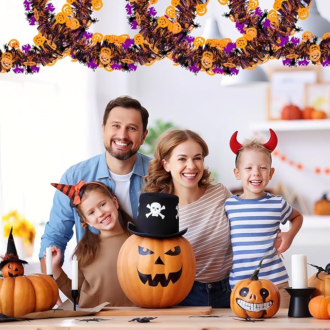 Halloween Garland Decorations 50Ft Glitter Tinsel Pumpkin Bats