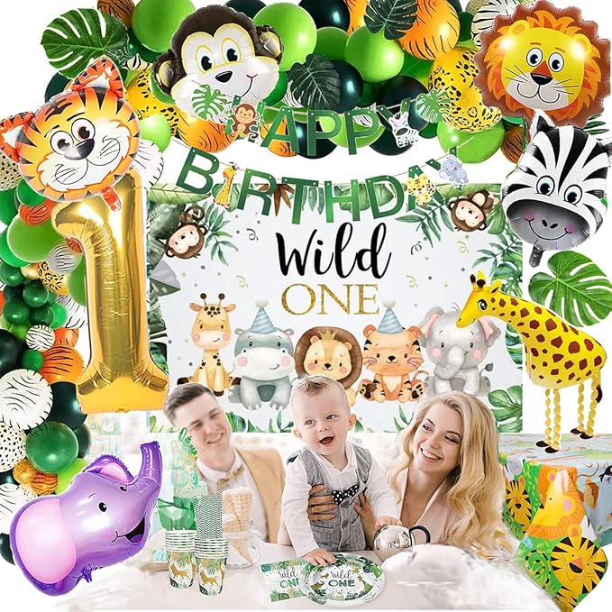 Safari 1st Birthday Decorations for Boy Wild One Backdorp Happy