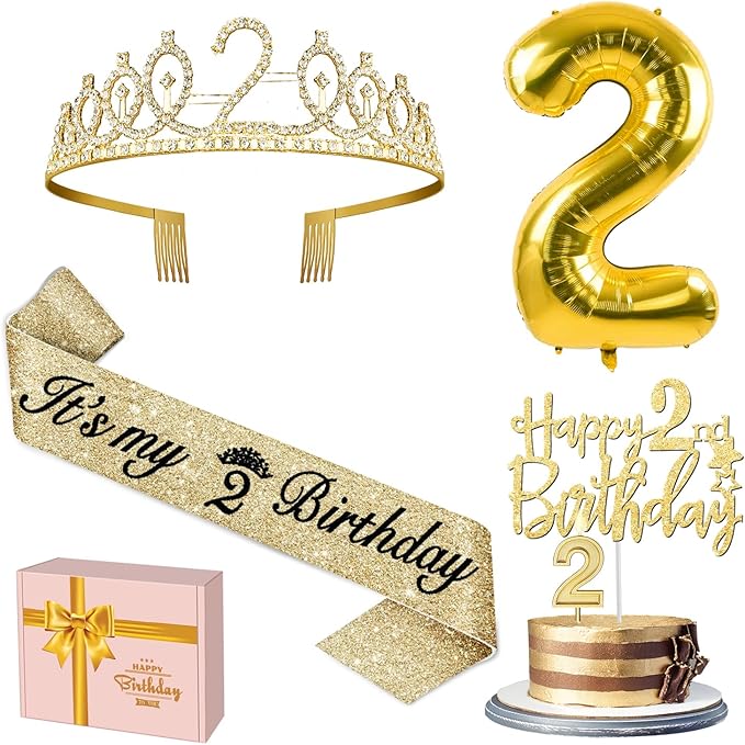 2nd Birthday Decorations for Baby Girls Including Sash and Crown