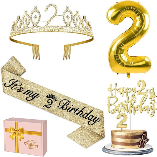 2nd Birthday Decorations for Baby Girls Including Sash and Crown