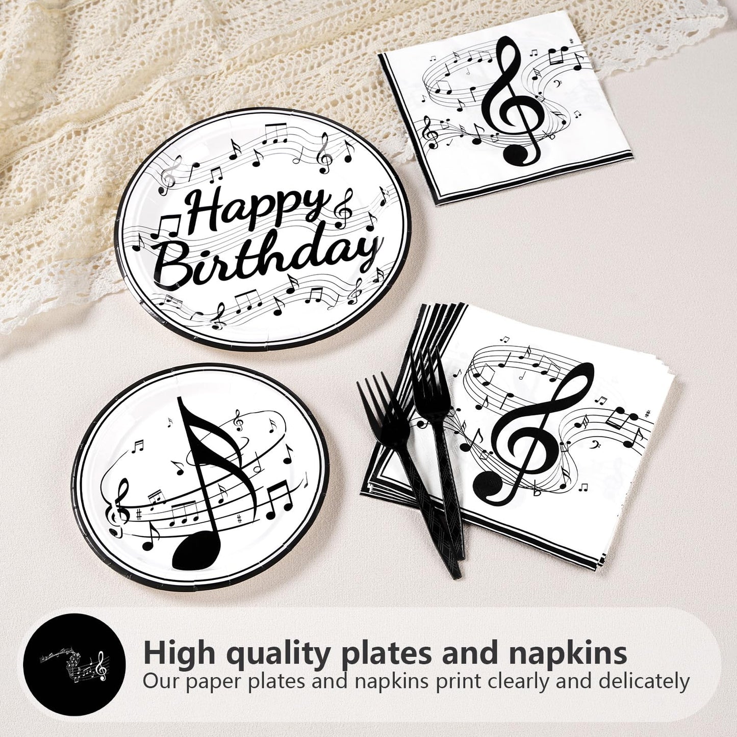 96 Pcs Music Birthday Party Supplies Music Notes Plates Napkins