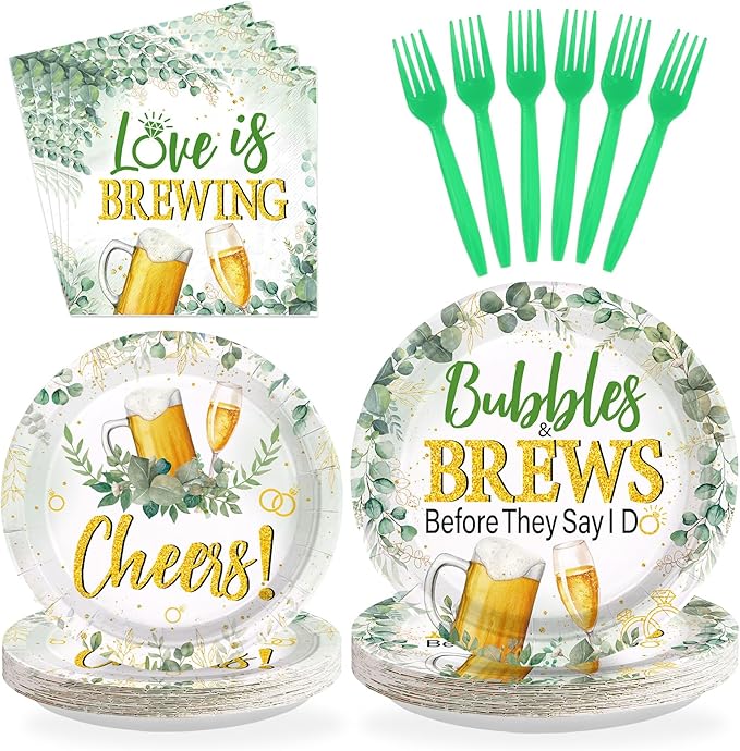 96Pcs Bubbles and Brews Bridal Shower Party Decorations Sage Green