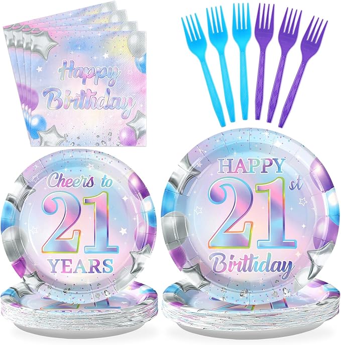 96Pcs 21st Birthday Decorations Iridescent 21st Birthday Party