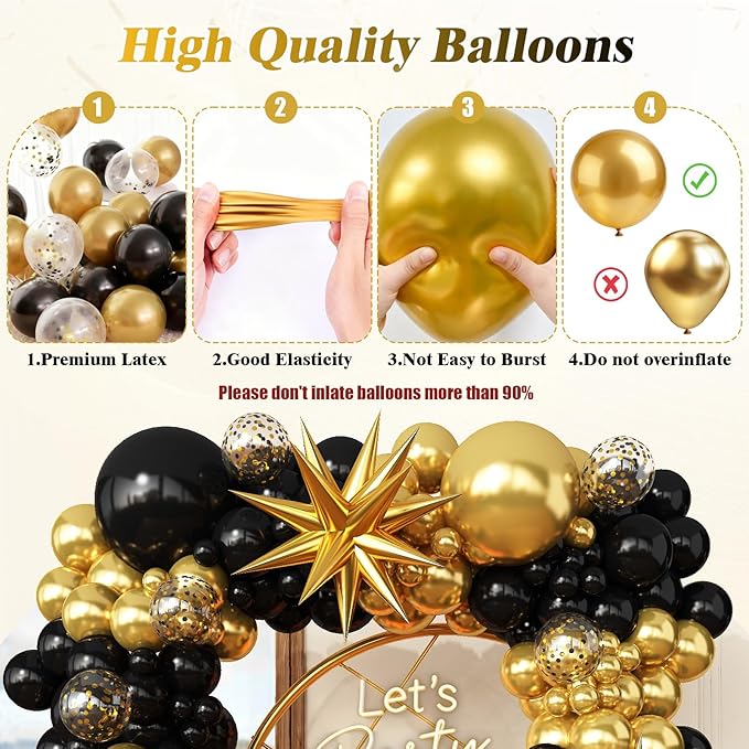 Black and Gold Balloon Garland Arch Kit for 2026 Graduation Birthday