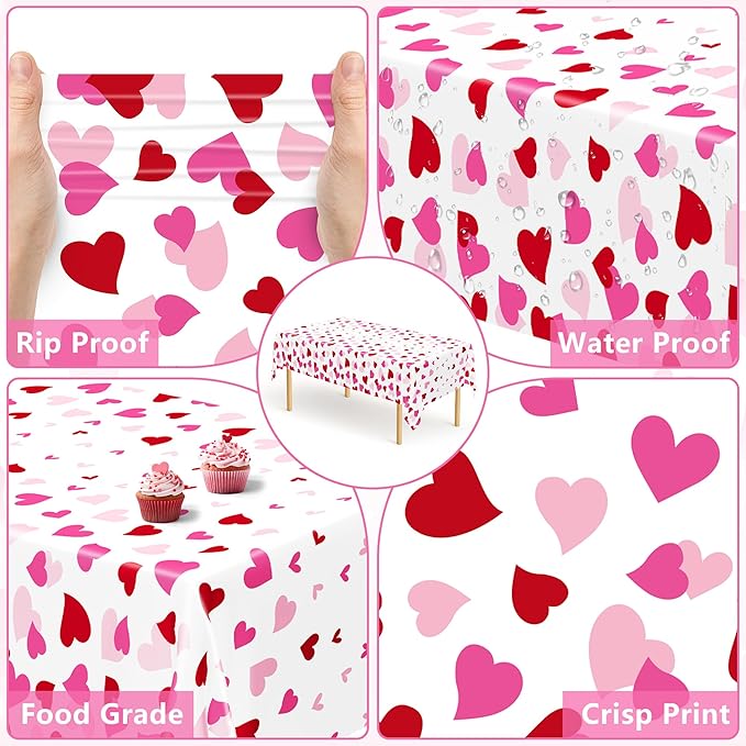4 Pack Valentines Decorations, 108" X 54" Valentines Tablecloths,