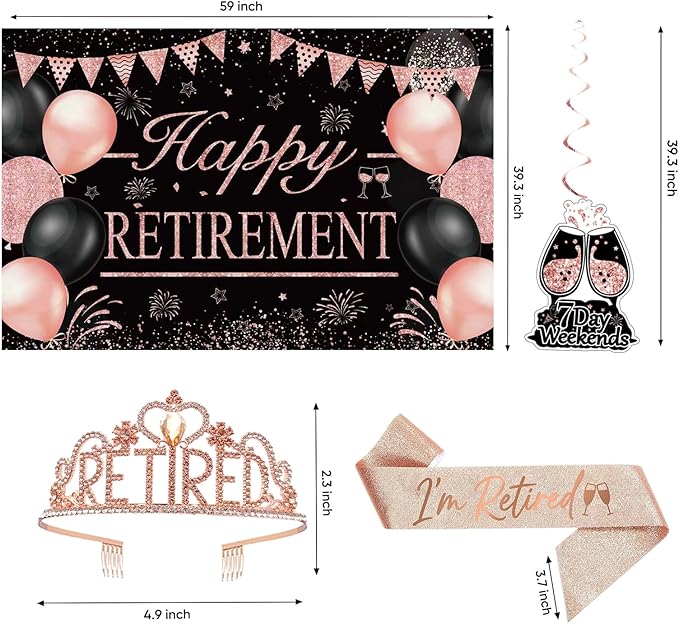 Retirement Party Decorations for Women Rose Gold Retirement Crown