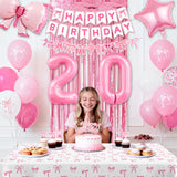 20th Pink Birthday Decorations for Women, Pink Bow Coquette Birthday