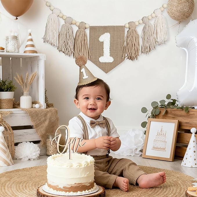 1st Birthday Decorations Boys High Chair Banner With One Cake Topper