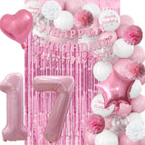 17th Birthday Decorations for Girls Pink Number 17 Balloon Bow