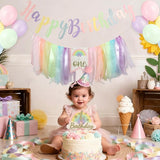 Macaron Pastel Rainbow High Chair Banner for 1st Birthday