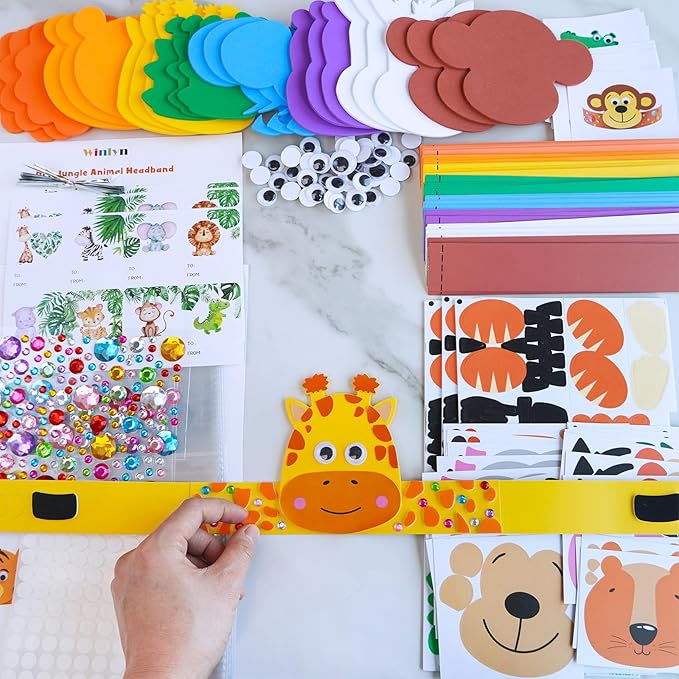24 Sets Jungle Animal Headbands Craft Kits Safari Crown Art Sets DIY