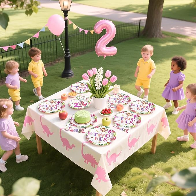 96 Pcs Pink Dinosaur Birthday Decorations for 2nd Girls Two Rex Girl