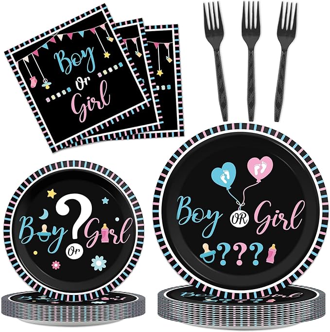 96 Pieces Gender Reveal Party Plates Boy or Girl Theme Party