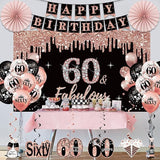 60th Birthday Decorations for Women 33pcs Black Rose Gold Happy 60th