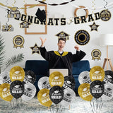 Black and Gold Themed 2026 Graduation Decorations Set Congrats Grad