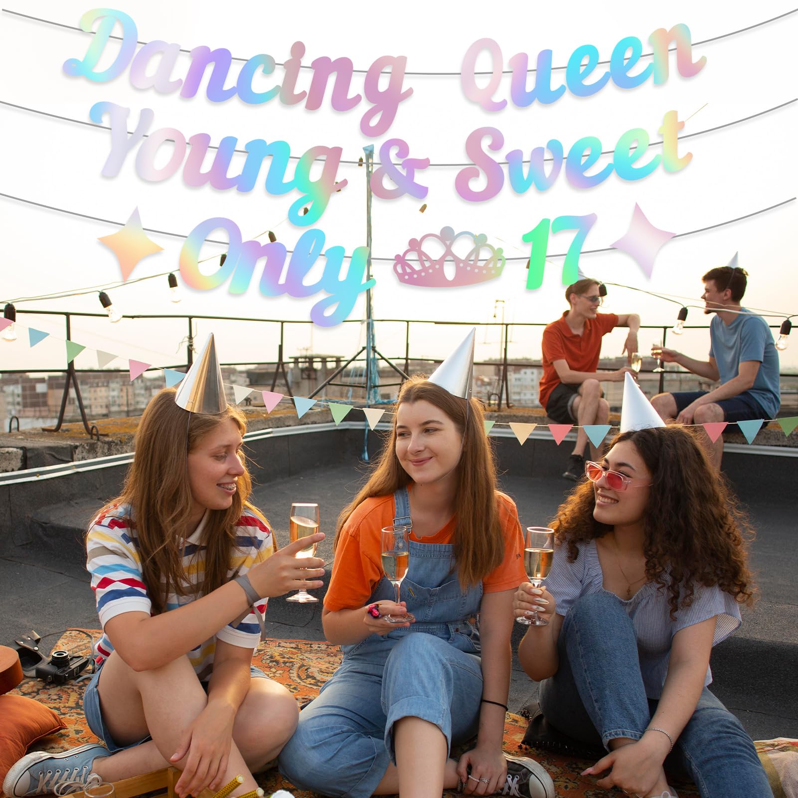 Generic Dancing Queen Young & Sweet Only 17 Banner, Iridescent Happy
