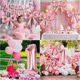 Pink Bow Happy Birthday Balloons, 40” Aluminum Foil Number 1 Balloon