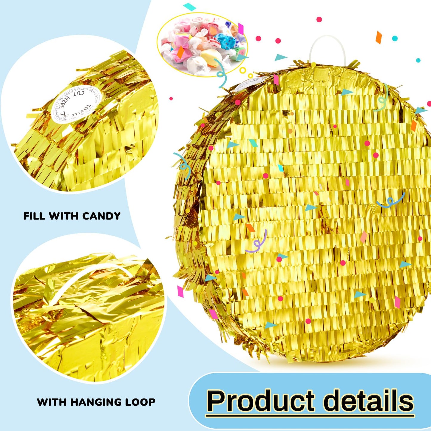 Jenaai Disco Ball Large Piñata 16 Inch, Round Blank Disco Piñata with
