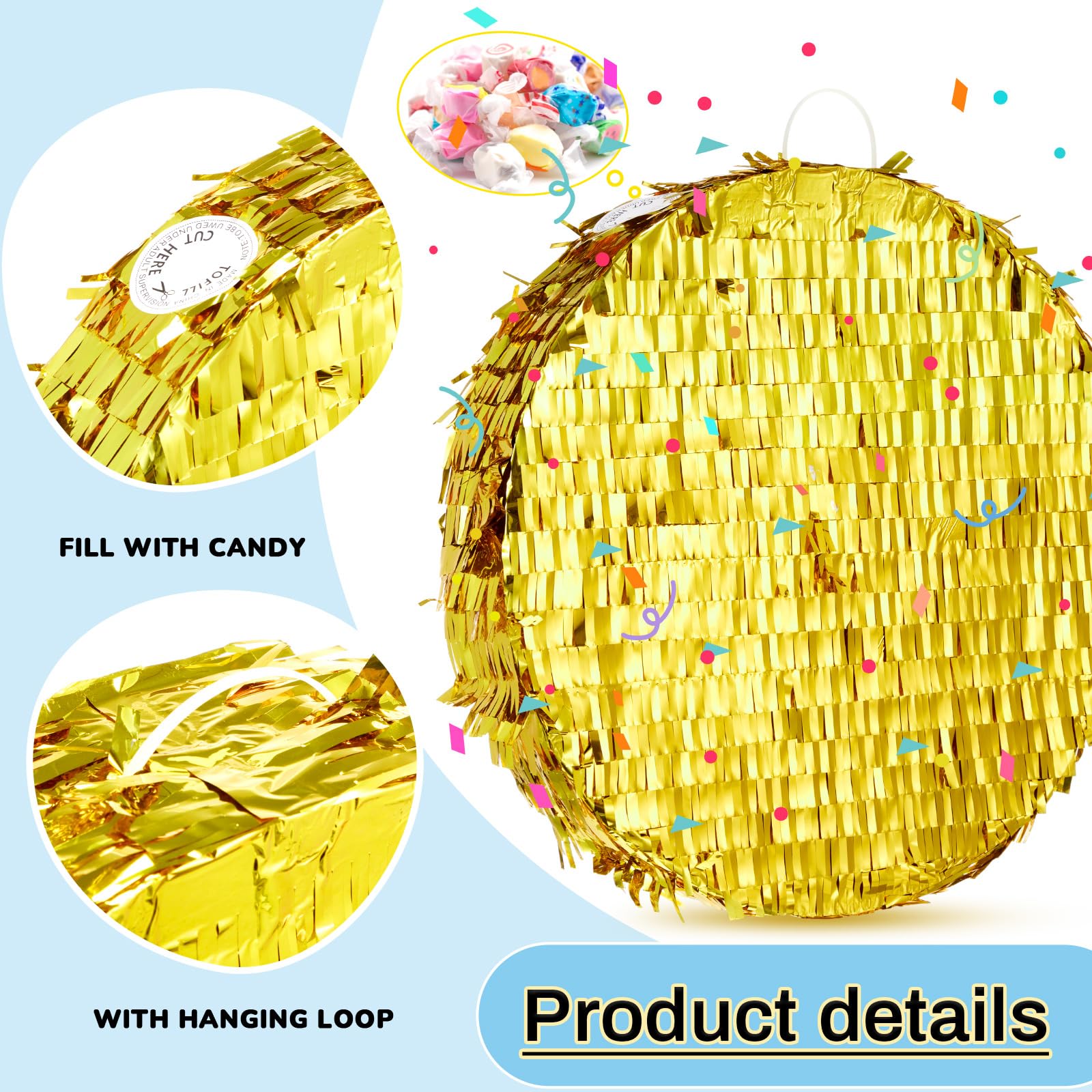 Jenaai Disco Ball Large Piñata 16 Inch, Round Blank Disco Piñata with
