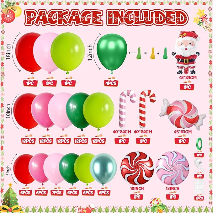 Christmas Balloon Arch Kit Xmas Fruit Green Pink Balloon Garland Hot