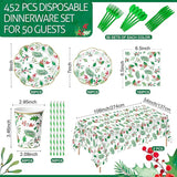 452 Pcs Christmas Party Supplies for 50 Guest Holly Berry Leaves