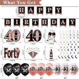 40th Birthday Decorations for Women 33pcs Black Rose Gold Happy 40th
