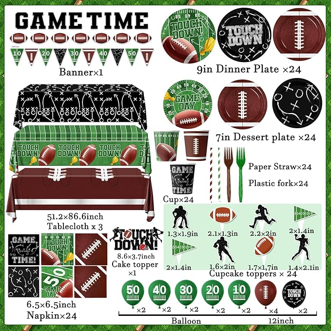 Football Party Supplies Kit Serve 24 Touchdown Plates Napkins