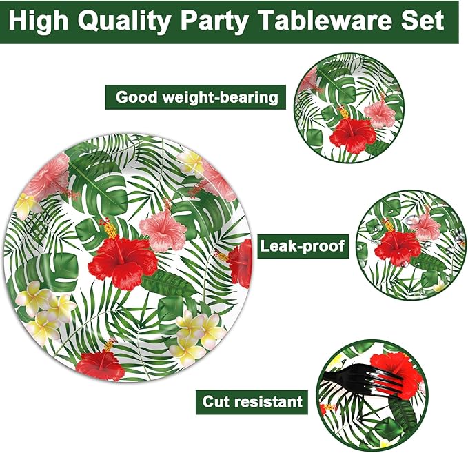 48 Pcs Hawaiian Luau Party Supplies Aloha Floral Plates Hawaiian