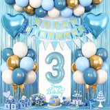 3rd Birthday Decorations Blue White Gold 3rd Birthday Balloons with