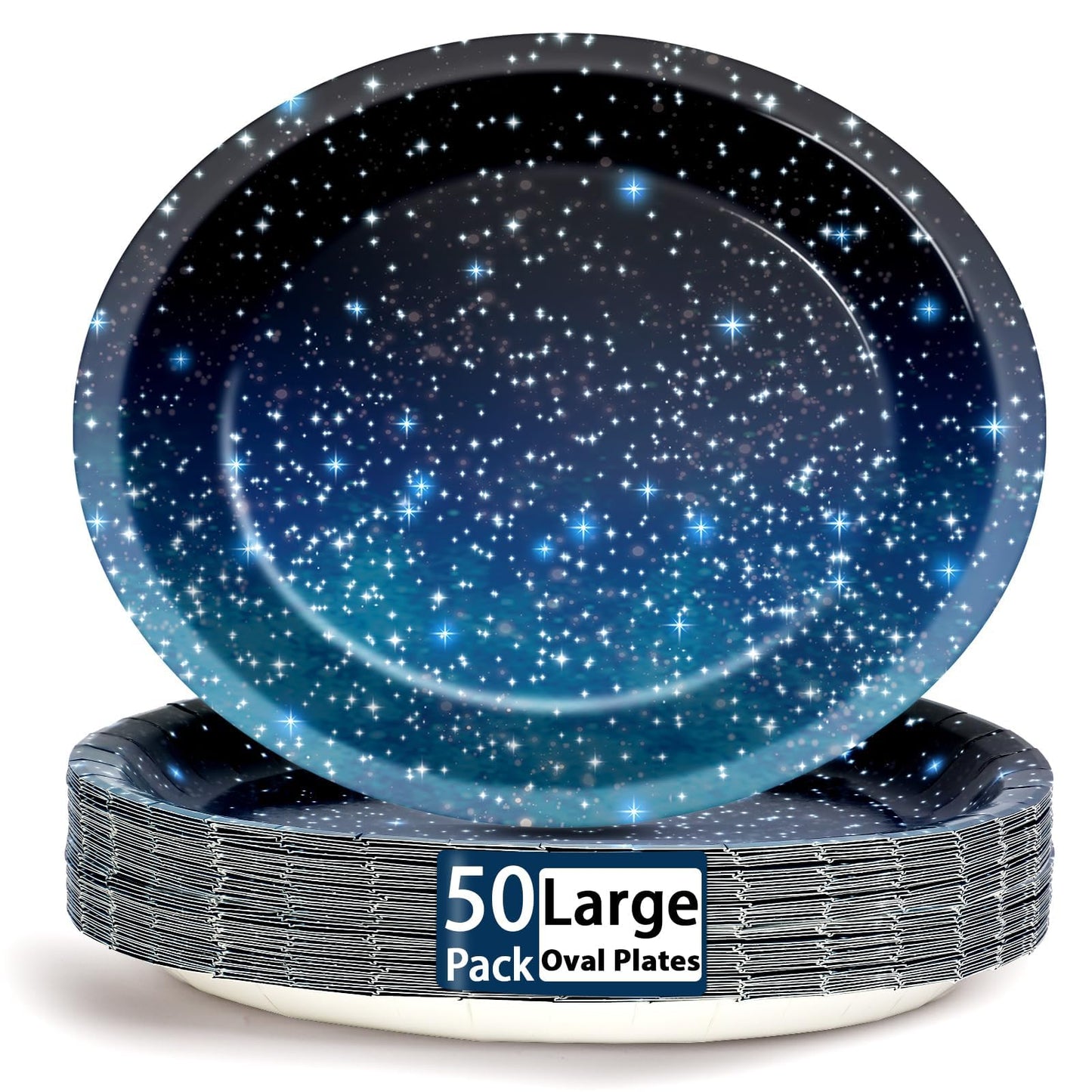 Qyeahkj 50 PCS Space Galaxy Oval Paper Plates Large 11” Disposable