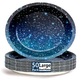Qyeahkj 50 PCS Space Galaxy Oval Paper Plates Large 11” Disposable