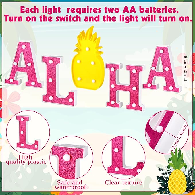 5 Pcs Hawaiian Luau Aloha Party Decoration Aloha Letter LED