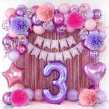 Pink Purple 3rd Birthday Party Decorations for Girls Number 3