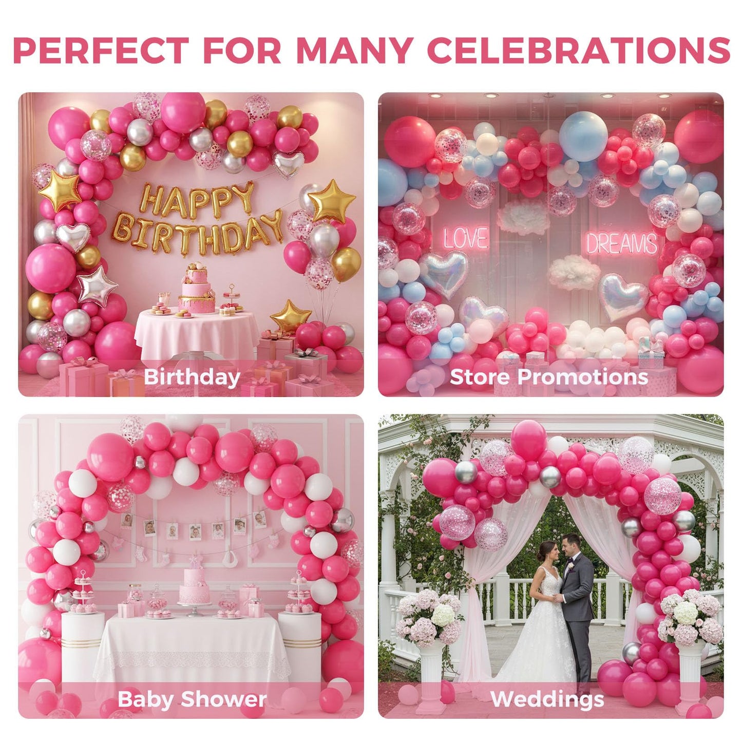 LovesTown 150 PCS Hot Pink Balloons Different Size of 18 12 10 5 Inch