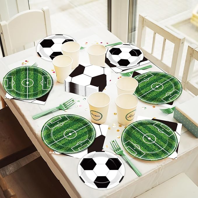 100 Pcs Soccer Party Plates and Napkins Set Sports Birthday Party