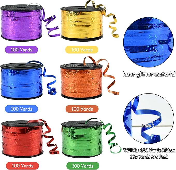 BEISHIDA 6 Assorted Colors Curling Ribbons Balloon String Ribbons -