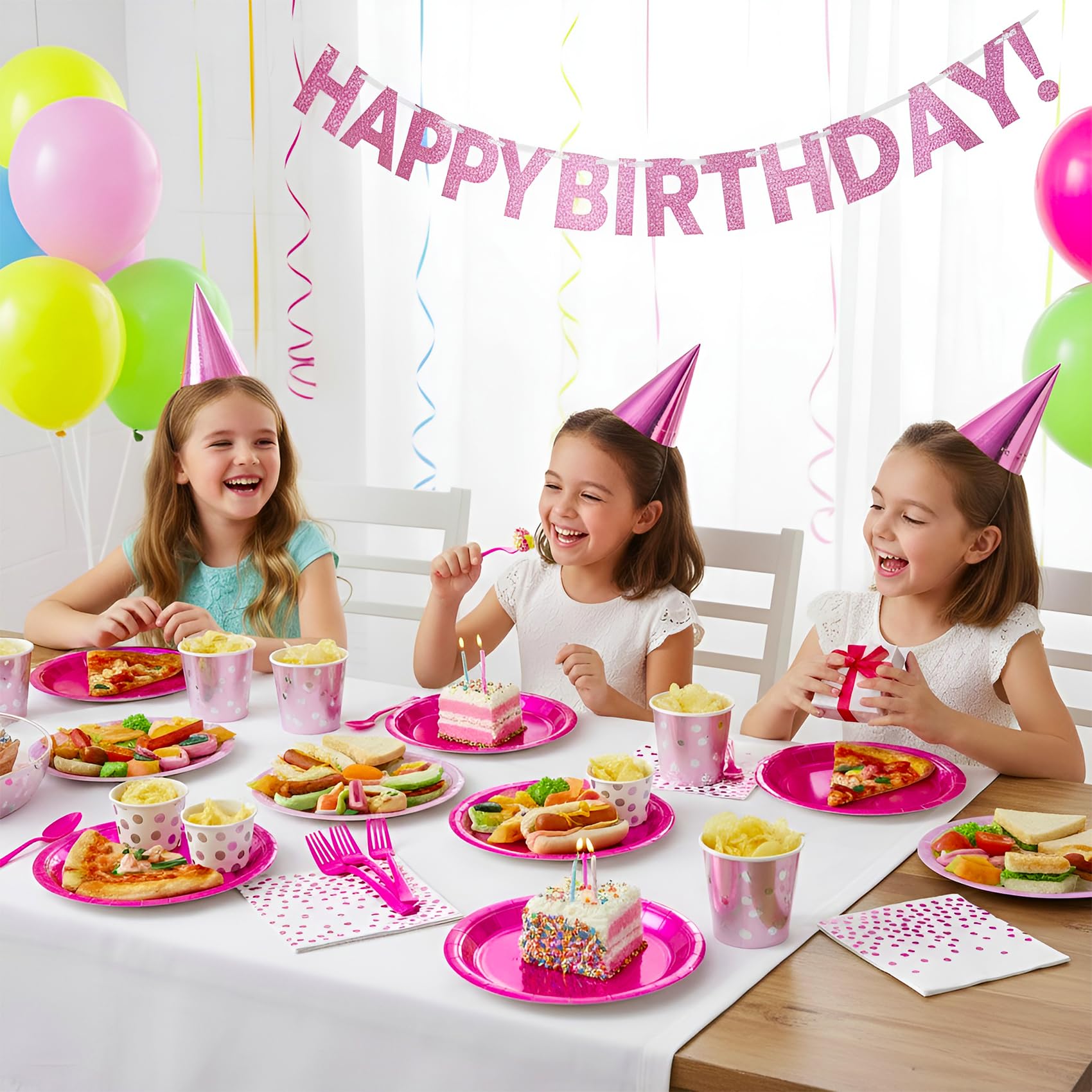 Iridescent Pink Paper Plates and Napkins, 200pcs Holographic Party