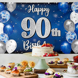 Happy 90th Birthday Decorations 90th Blue & Silver Balloon Large