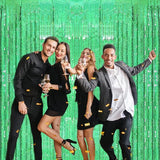 2 Pack 3.2ft x 8.2ft Green Foil Fringe Curtain, Metallic Tinsel Foil