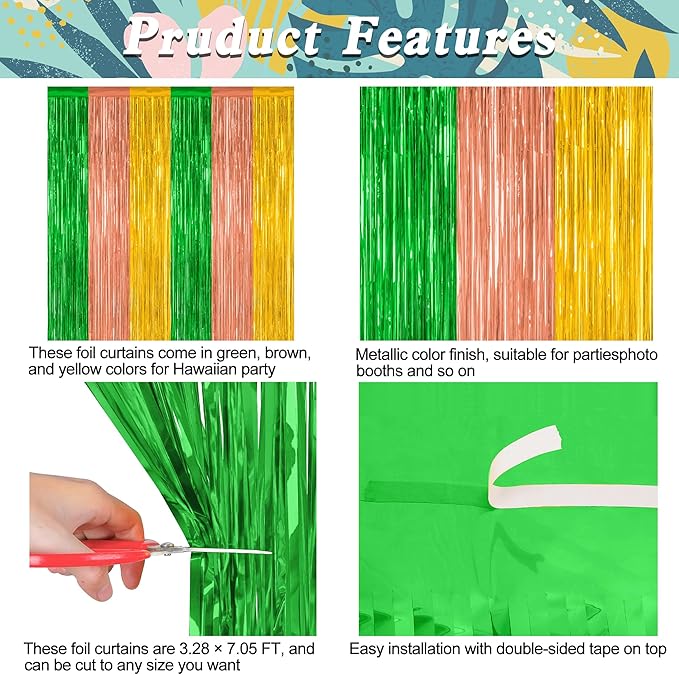 12 Pack Hawaiian Party Decorations, 3.28 FT x 7.05 FT Luau Party