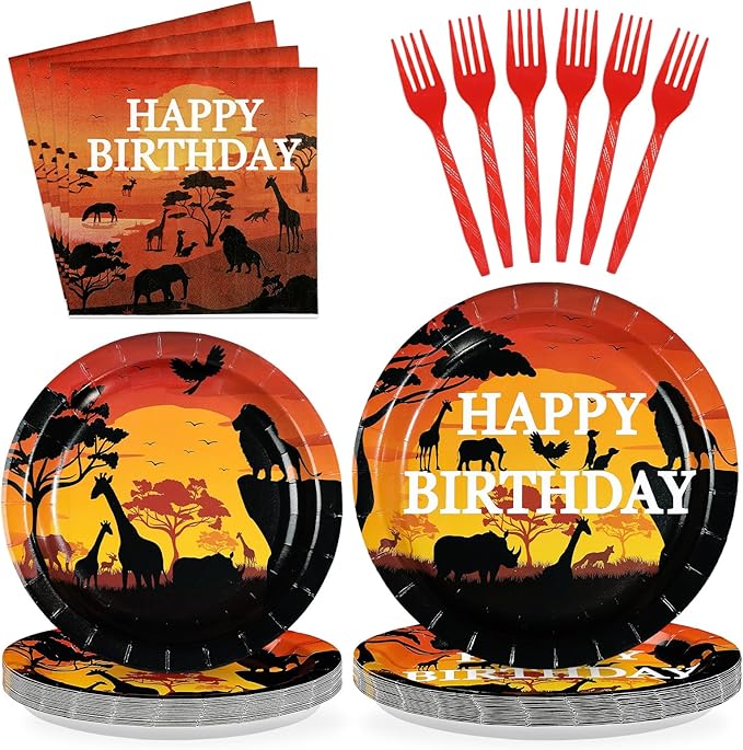 96Pcs African Safari Birthday Party Decorations Savanna Sunset View