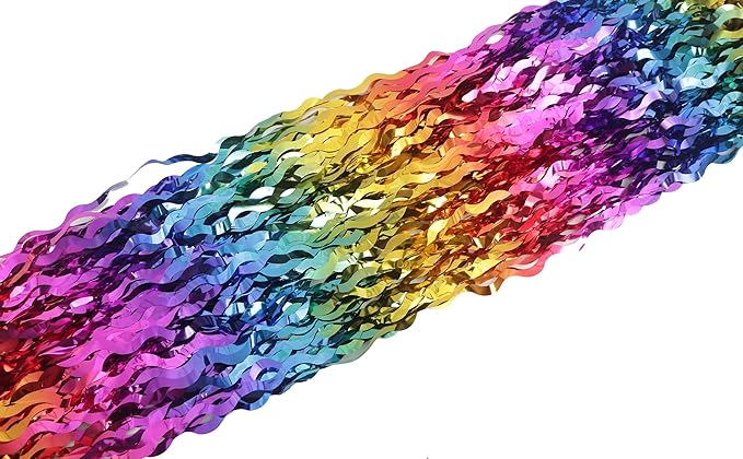 4 Pack Wavy Rainbow Foil Fringe Curtain | 3.3x6.6ft Colorful Tinsel