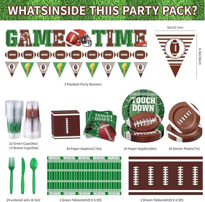 173PCS Football Party Supplies Kit for 24 Guests - Football Birthday