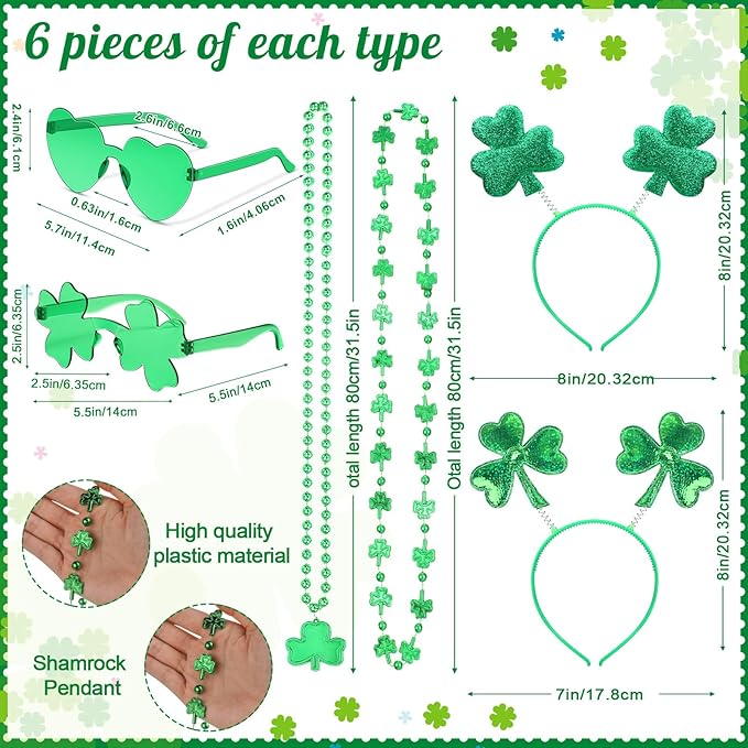 36 Pieces St Patricks Day Favors Set Including 12 Shamrock Glasses