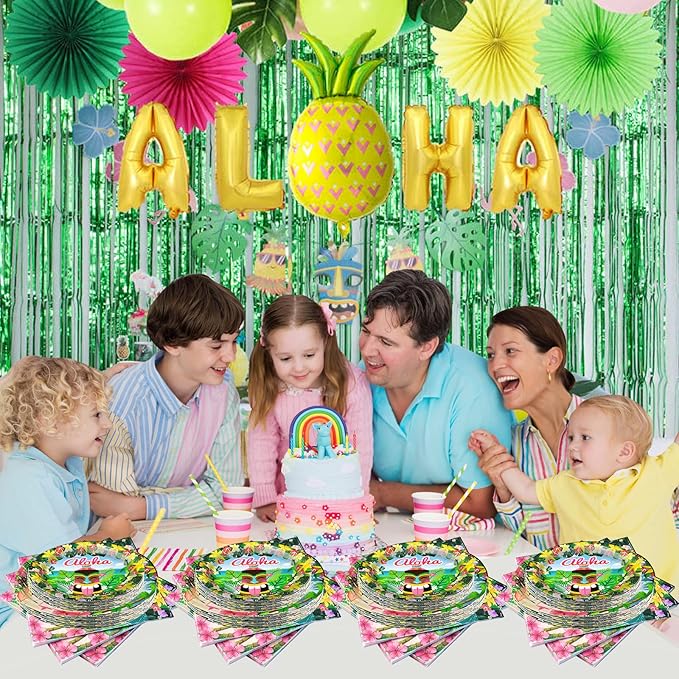 180PCS Hawaiian Aloha Party Supplies Serve 60 Luau Tropical Paper