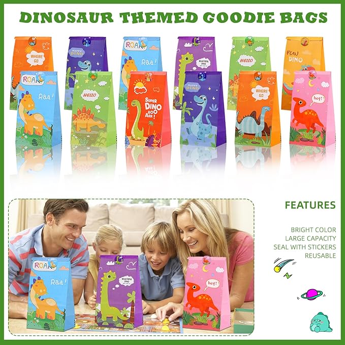 144 Pcs Dinosaur Party Favors for 12 Kids Dino Birthday Party